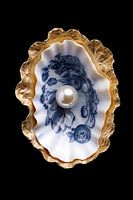 Delfts Blauwe Oester met GOUD en PAREL op ZWART
