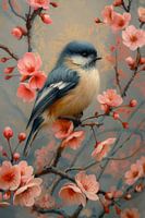 Gloire du printemps - Petit oiseau au milieu de branches fleuries