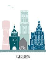Skyline-Illustration der Stadt Culemborg in Farbe
