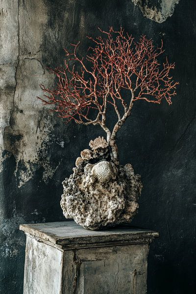 Coral dark still life | Very elegant by Digitale Schilderijen
