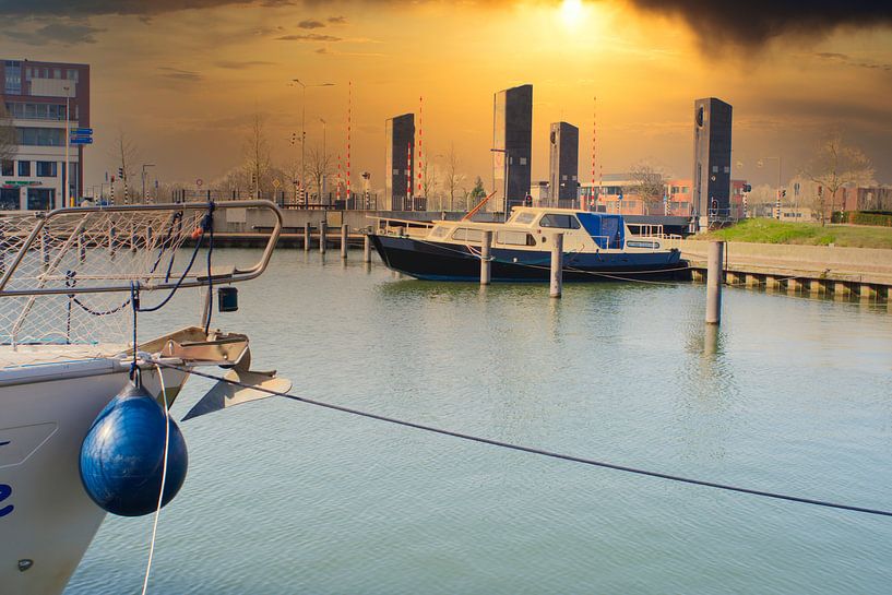 Dramatic photo with a boat in the small harbour at the Zuid-Willemsvaart in Weert by Jolanda de Jong-Jansen