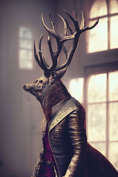 Victorian Mansion: Deer in Steampunk Dress and Purple Outfit by Elianne van Turennout