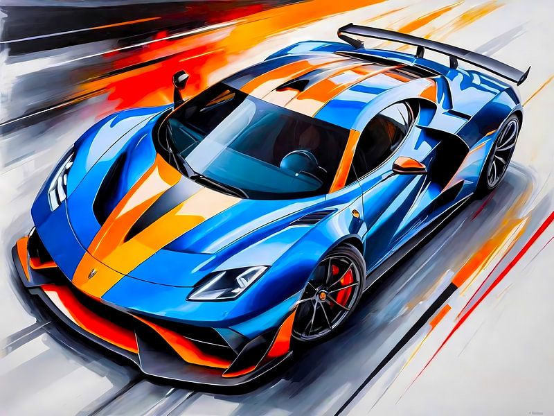 Super voiture de sport vue de dessus comme dessin en couleur par A.D. Digital ART