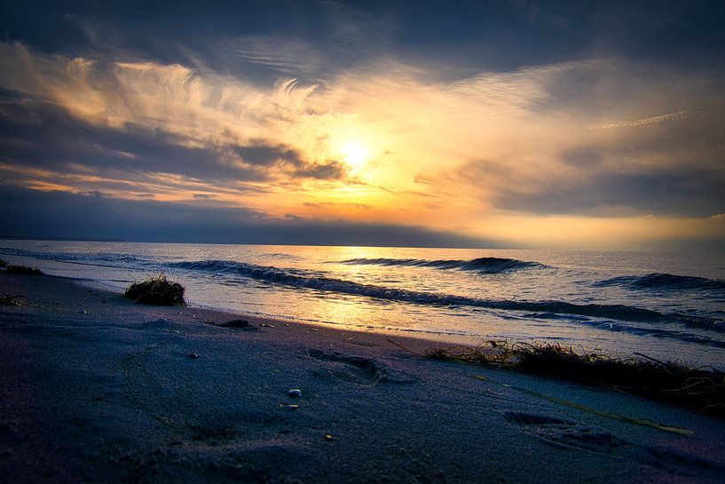 Coucher de soleil sur une plage de la mer Baltique, romantique par Martin Köbsch