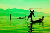 Vissers op Inle Lake, Myanmar