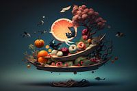 Nature morte de style asiatique avec de la nourriture