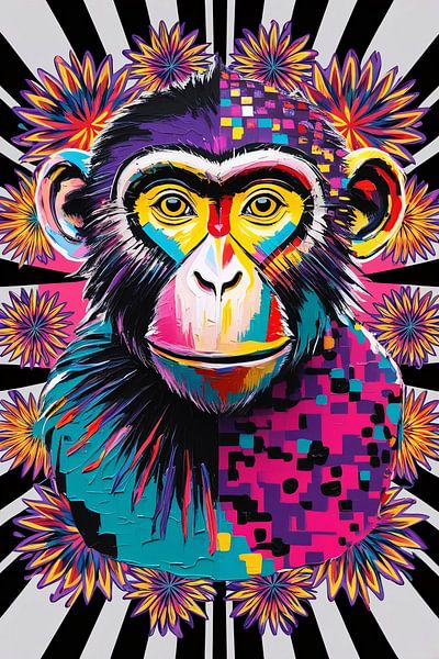 Psychedelic monkey with flowers by Art & Soul Creations