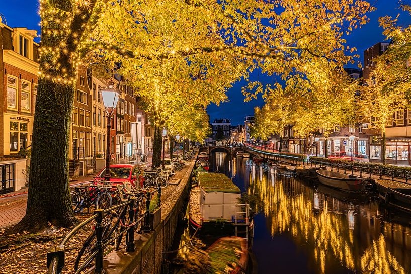 Goldene Bäume entlang der Spiegelgracht in Amsterdam von Jeroen de Jongh Fotografie