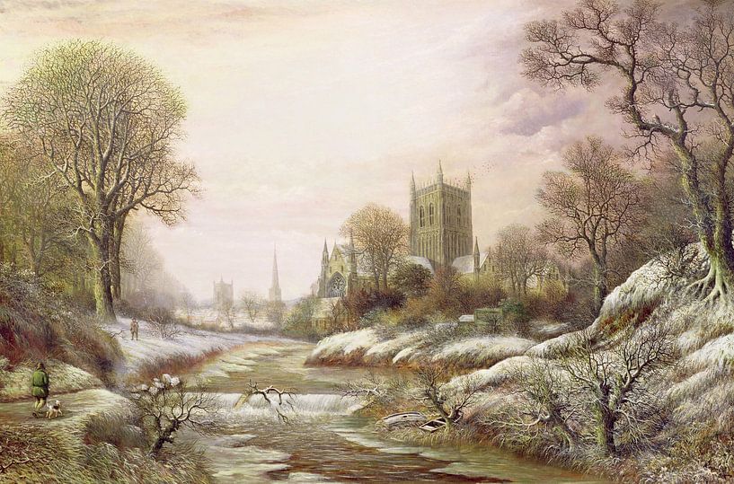 Charles Leaver,Worcester uit het zuidwesten in de sneeuw van finemasterpiece