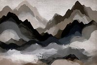 Paysage de montagne Japandi aux couleurs terreuses