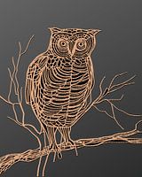 Uil op tak wol op grijs