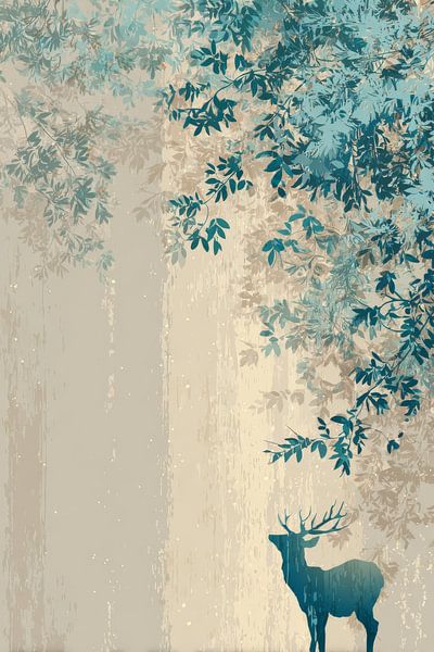 Cerf sous une feuille Cerf dans un moment de silence par Eva Lee