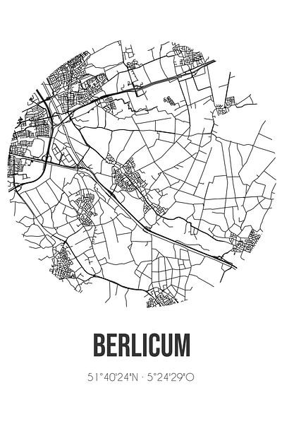 Berlicum (Noord-Brabant) | Carte | Noir et blanc par Affiches de lieux