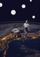 Kind, das einen gefüllten Wagen zieht