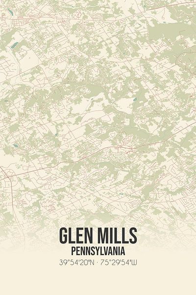 Carte ancienne de Glen Mills (Pennsylvanie), USA. par Affiches de lieux