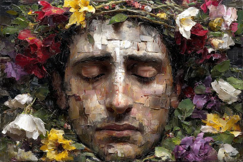 Porträt Mann mit Blumen von Egon Zitter