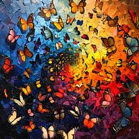 Spirale aus Schmetterlingen in Regenbogenfarben