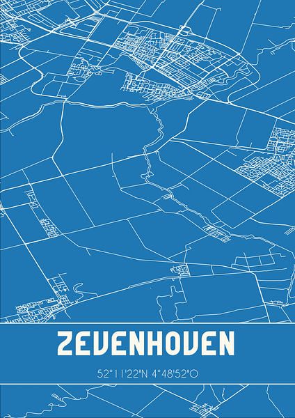 Blueprint | Carte | Zevenhoven (South Holland) par Affiches de lieux