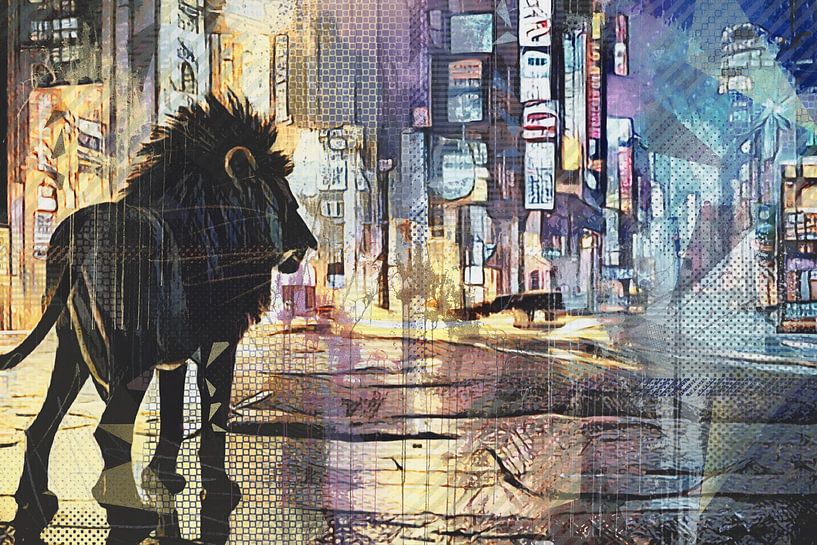 art de rue - lion dans la ville par Emiel de Lange