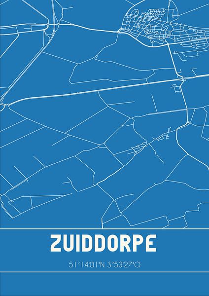 Blueprint | Carte | Zuiddorpe (Zeeland) par Affiches de lieux