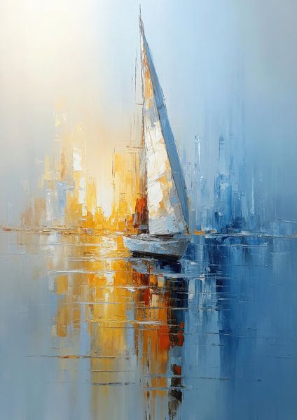 Sailboat at sea - Abstract oil painting by Niklas Maximilian