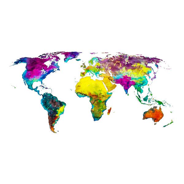 World map in tropical colours | Wall circle by WorldMapShop