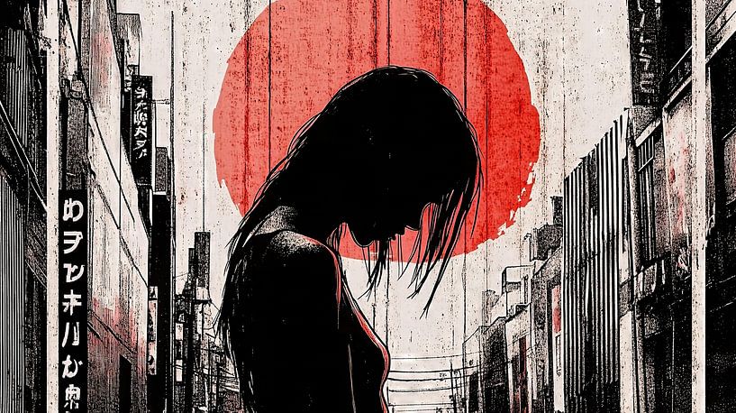 Melancholische Frau in dunkler Gasse von Frank Heinz