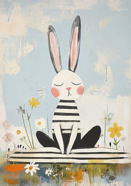 Lapin de méditation | Lapin tranquille avec fleurs par Zen et Plus