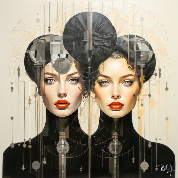 Portrait two women &quot;Modern Future&#039; IV by René van den Berg