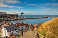 Whitby Abbey Steps and Harbour, North Yorkshire, England.