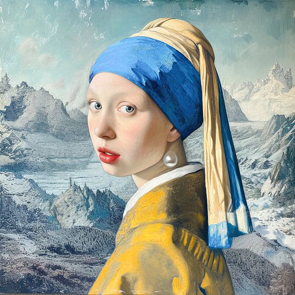 Jeune fille à la boucle d'oreille en perle dans les montagnes Johannes Vermeer par Vlindertuin-Art