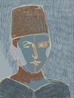Portrait man with fez in blue