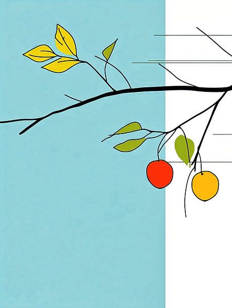 Coloured branches against a blue and white background by Frank Heinz