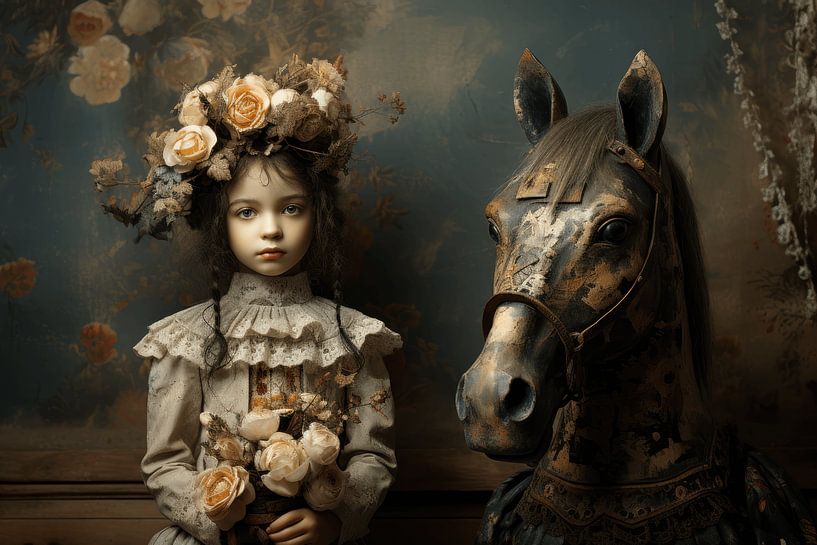 Still life with porcelain doll and her horse by Ton Kuijpers