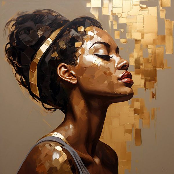 Portrait of woman in golden and dark warm tones by Lauri Creates