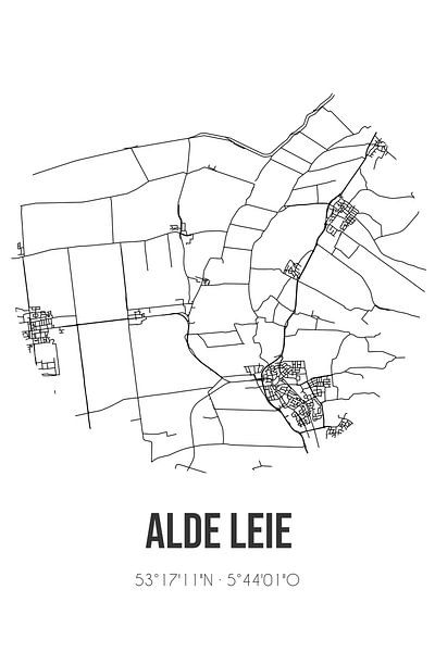 Alde Leie (Fryslan) | Carte | Noir et blanc par Affiches de lieux