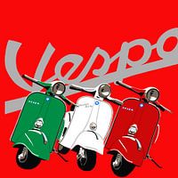 Three Vespas on red