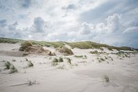 Dunkle Wolken über den Dünen am Nordseestrand bei Slufter auf Texel