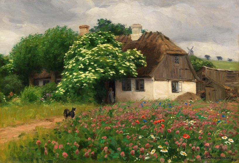Farmhouse with meadow flowers, Hans Andersen Brendekilde by Masterful Masters