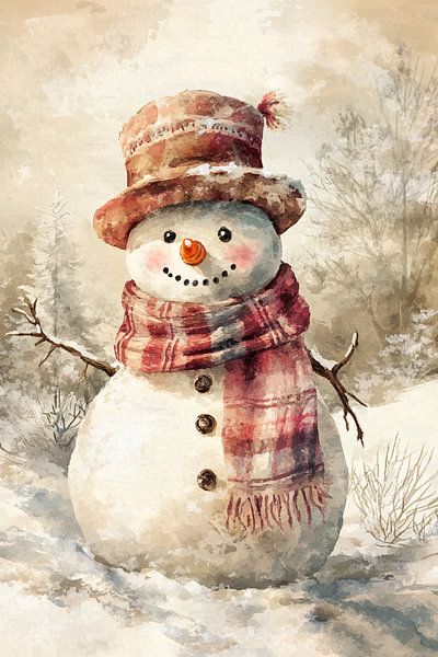 Niedlicher Schneemann in Winterlandschaft von Imperial Art House