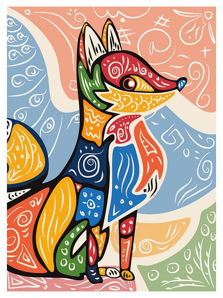 Illustration d'un renard coloré sur fond abstrait par Kelly R Hayes