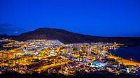 Espagne, Tenerife, Los christianos ville de nuit, vue aérienne de la ville panorama