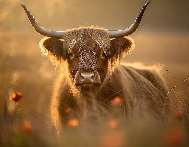 Scottish highlander among the poppies in the golden hour by KB Design & Photography (Karen Brouwer)