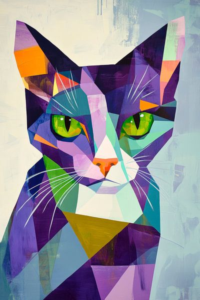 Geometrische elegantie - oog in oog met de kat van Poster Art Shop