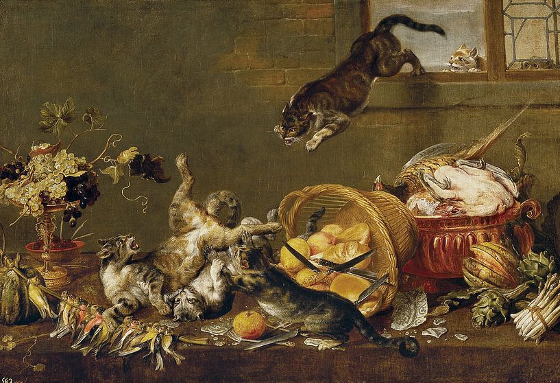 Balgende Katzen in der Vorratskammer - Paul de Vos von Schilders Gilde