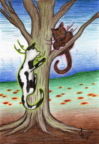 Bunte Katzenzeichnung von Gabi Gaasenbeek