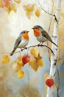 Les merles dans l'atmosphère de l'automne