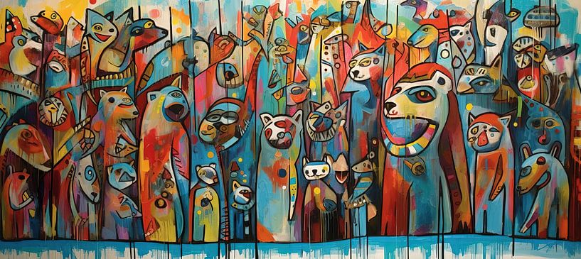 Malerei Bunte Abstrakte | Fröhliche Vierbeiner Sammlung von ARTEO Gemälde