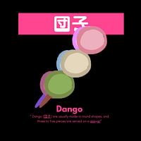 Bunte japanische Dango-Illustration am Spieß