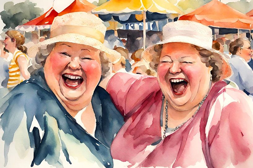 2 sociable ladies with hats at the fairground by De gezellige Dames